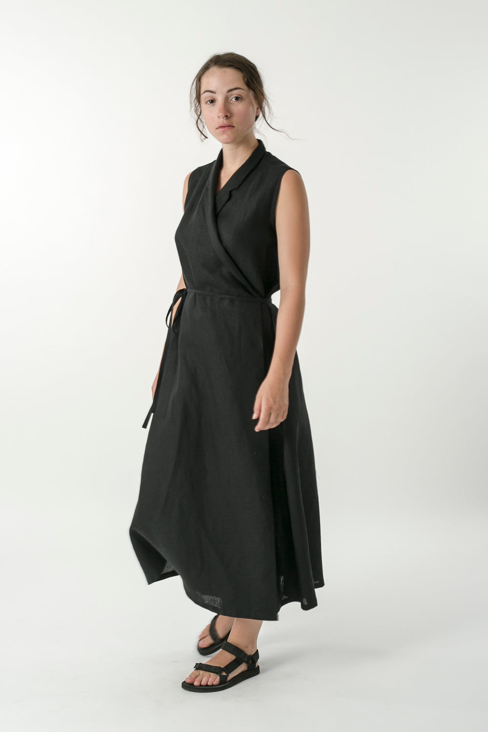 HEMP LINEN SLEEVELESS WRAP DRESS -GOOD STUDIOS DRESSES